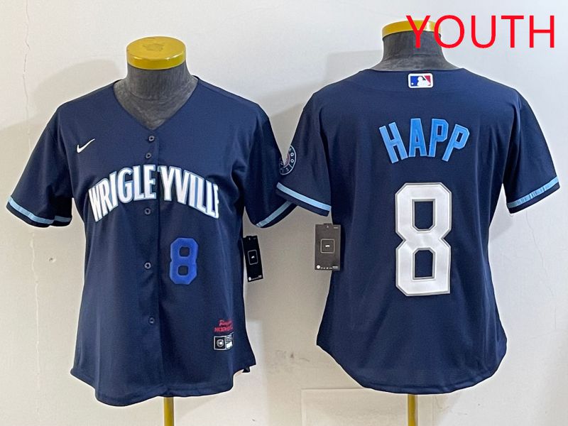 Youth Chicago Cubs #8 Happ Blue City Edition Game 2025 Nike MLB Jersey style 4